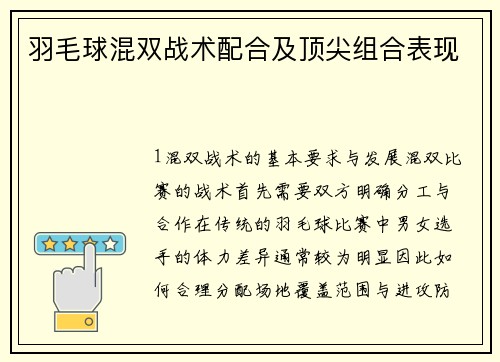 羽毛球混双战术配合及顶尖组合表现